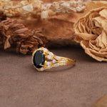 Unique and Luxurious 4-Prong Oval Cut Black Onyx Engagement Ring - Additional view