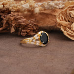 Unique and Luxurious 4-Prong Oval Cut Black Onyx Engagement Ring - Additional view