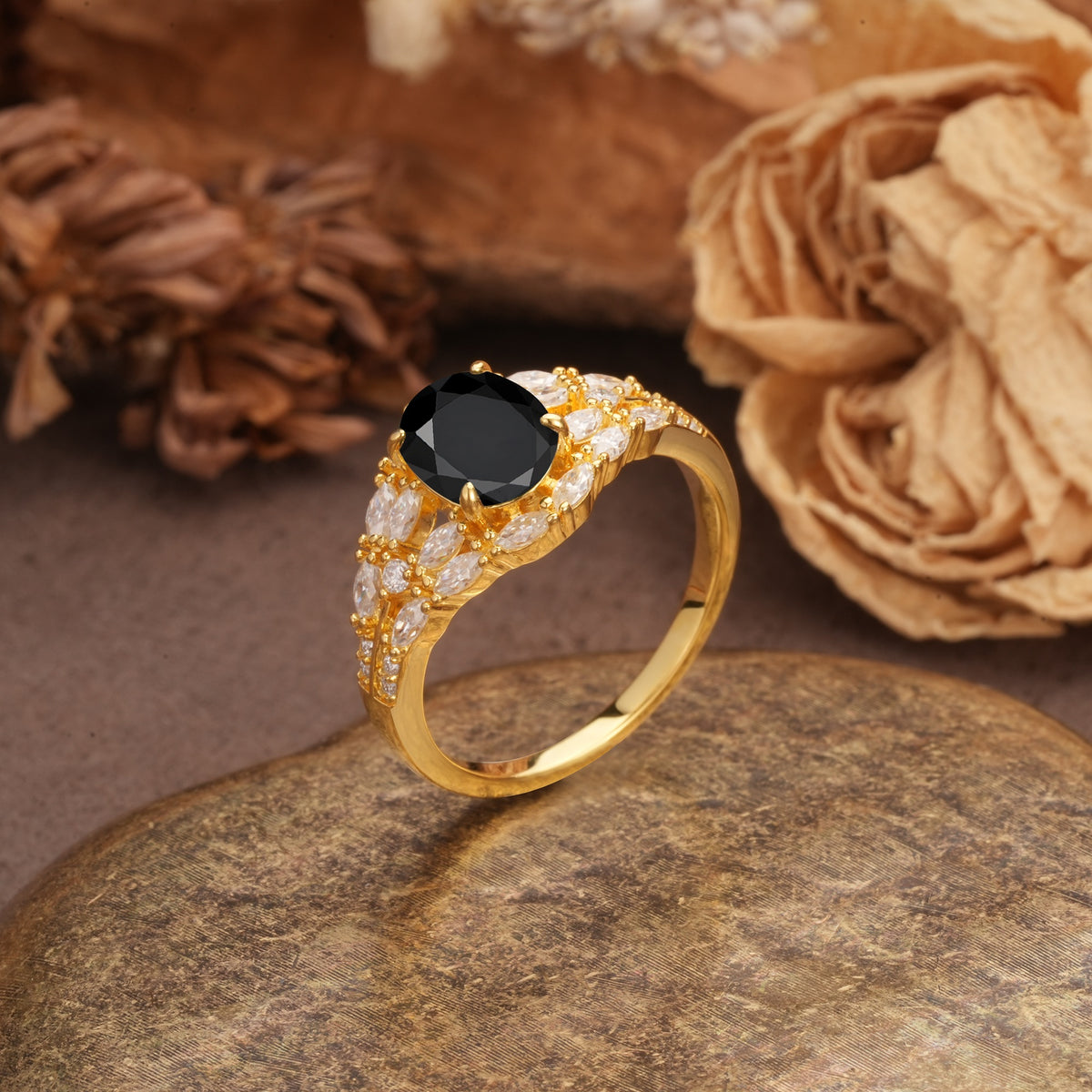 Unique and Luxurious 4-Prong Oval Cut Black Onyx Engagement Ring - Additional view