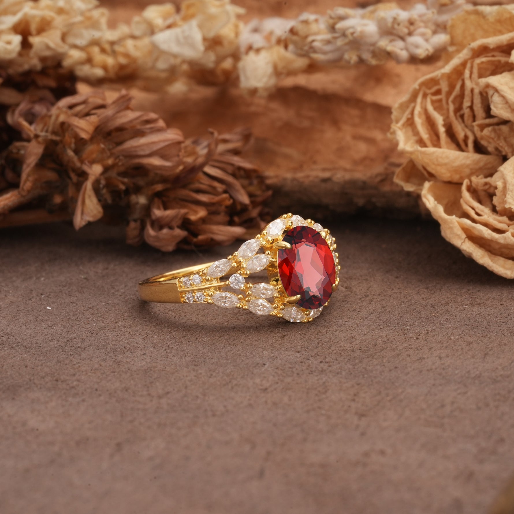 Unique and Luxurious 4-Prong Oval Cut Garnet Engagement Ring - Additional view