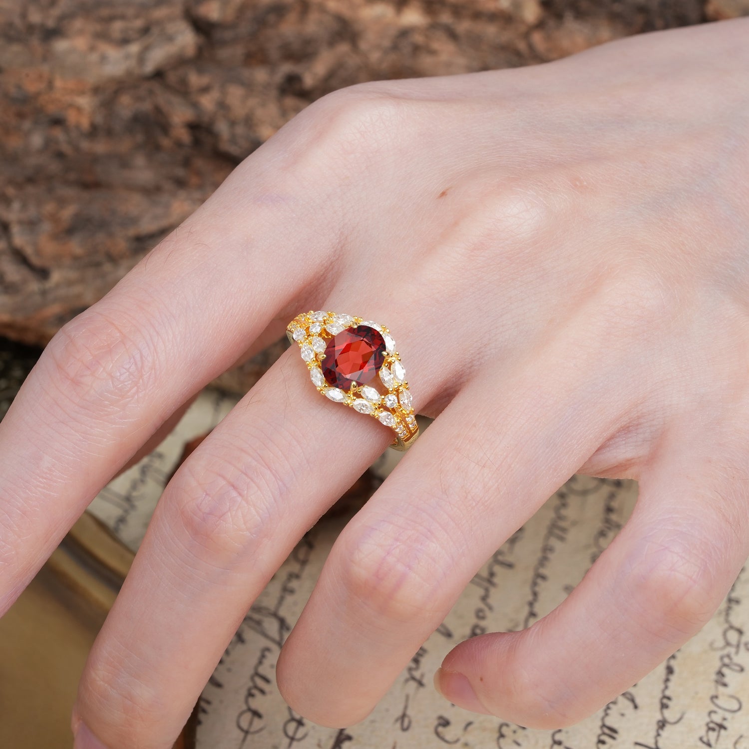 Unique and Luxurious 4-Prong Oval Cut Garnet Engagement Ring - Additional view