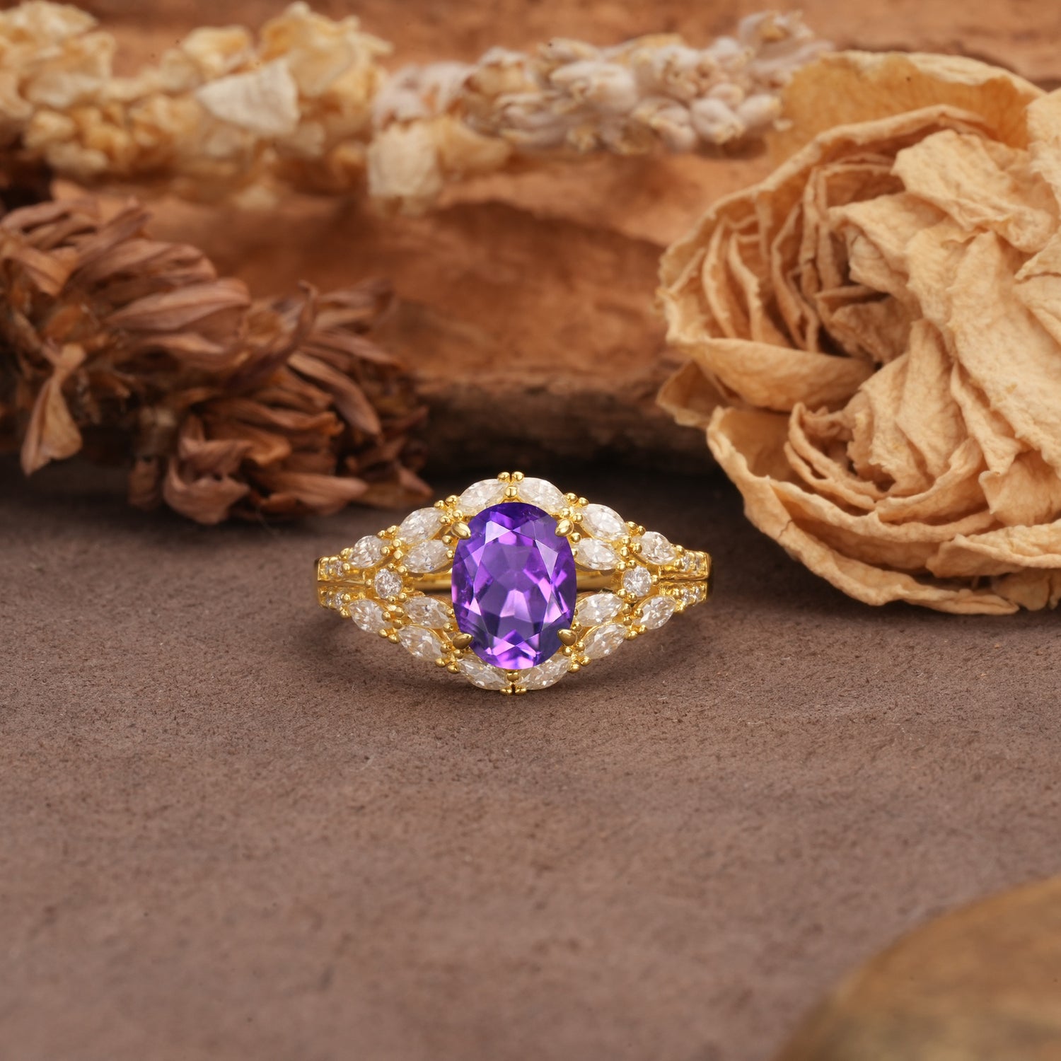Unique and Luxurious 4-Prong Oval Cut Amethyst Engagement Ring - Additional view