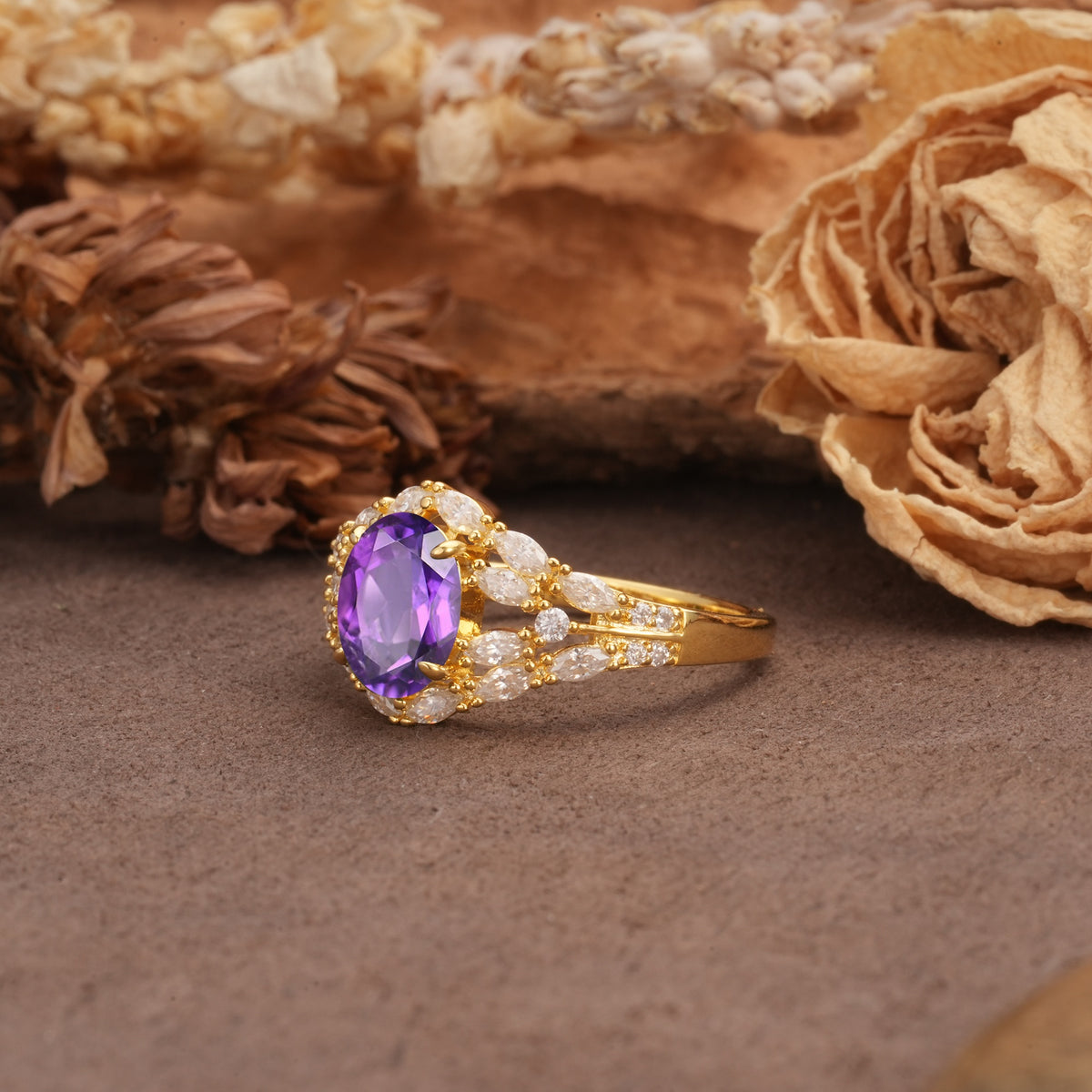 Unique and Luxurious 4-Prong Oval Cut Amethyst Engagement Ring - Additional view