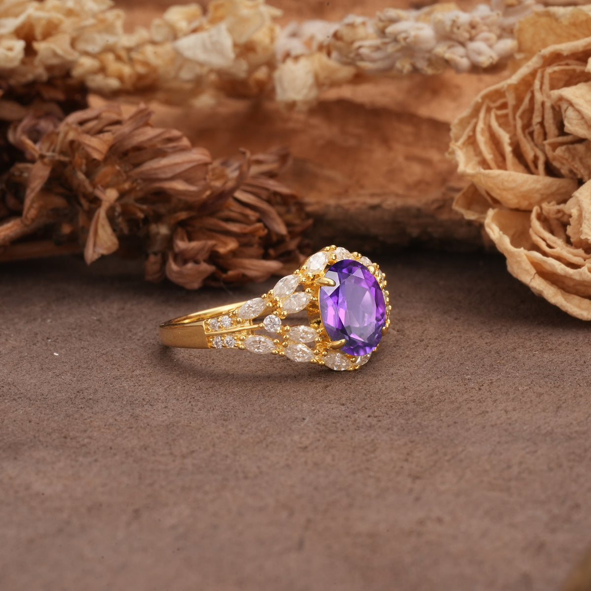 Unique and Luxurious 4-Prong Oval Cut Amethyst Engagement Ring - Additional view