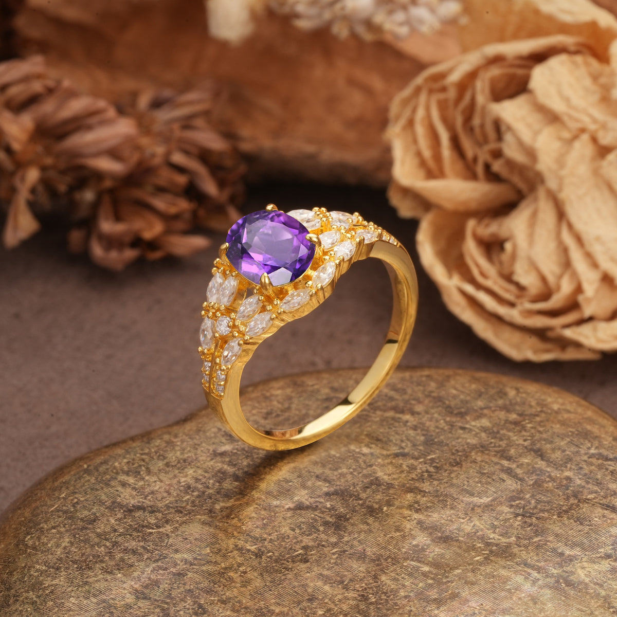 Unique and Luxurious 4-Prong Oval Cut Amethyst Engagement Ring - Additional view