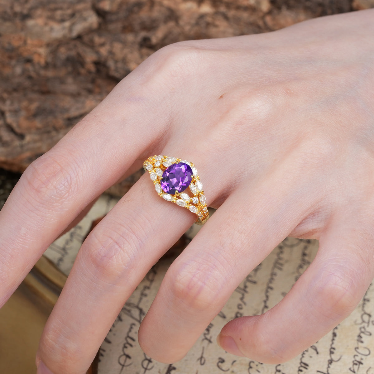 Unique and Luxurious 4-Prong Oval Cut Amethyst Engagement Ring - Additional view