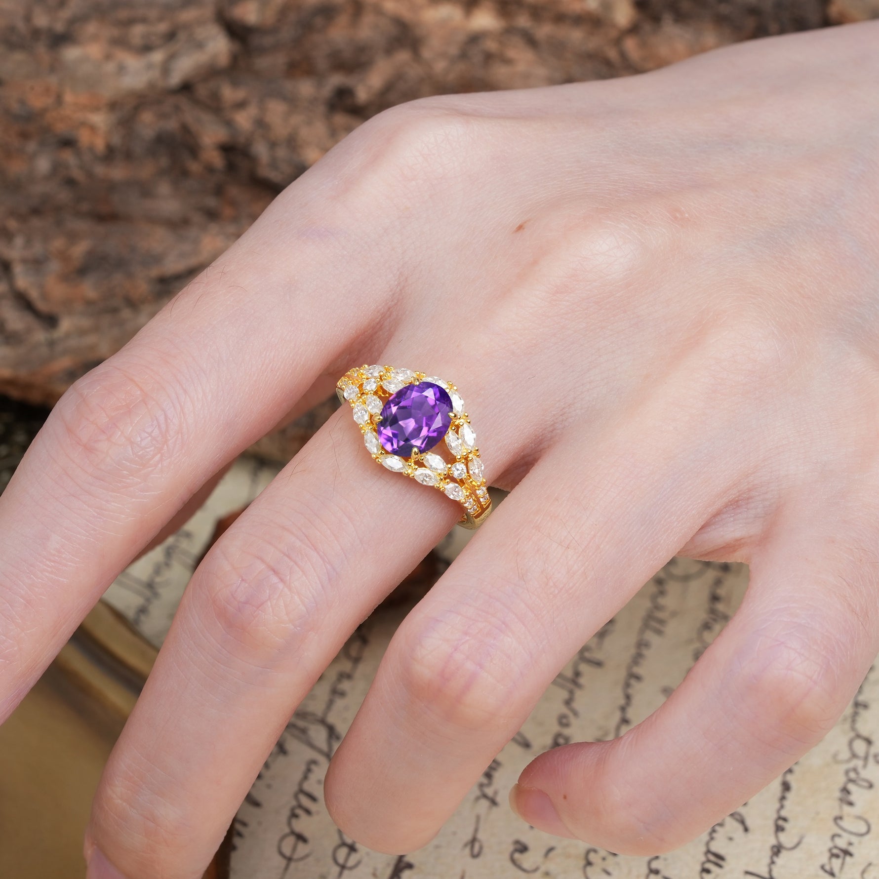 Unique and Luxurious 4-Prong Oval Cut Amethyst Engagement Ring - Additional view