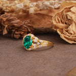 Unique and Luxurious 4-Prong Oval Cut Emerald Engagement Ring - Additional view