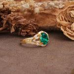 Unique and Luxurious 4-Prong Oval Cut Emerald Engagement Ring - Additional view