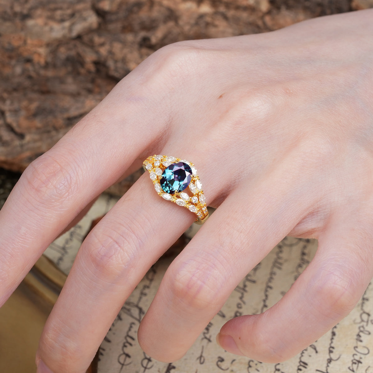 Unique and Luxurious 4-Prong Oval Cut Alexandrite Engagement Ring - Additional view