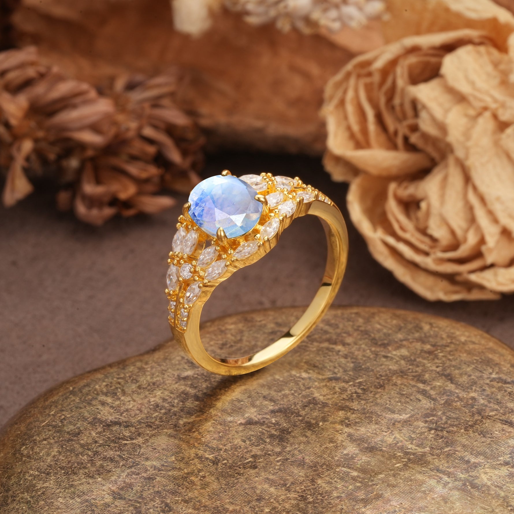 Unique and Luxurious 4-Prong Oval Cut Moonstone Engagement Ring - Additional view