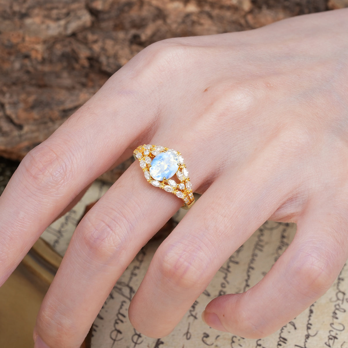 Unique and Luxurious 4-Prong Oval Cut Moonstone Engagement Ring - Additional view
