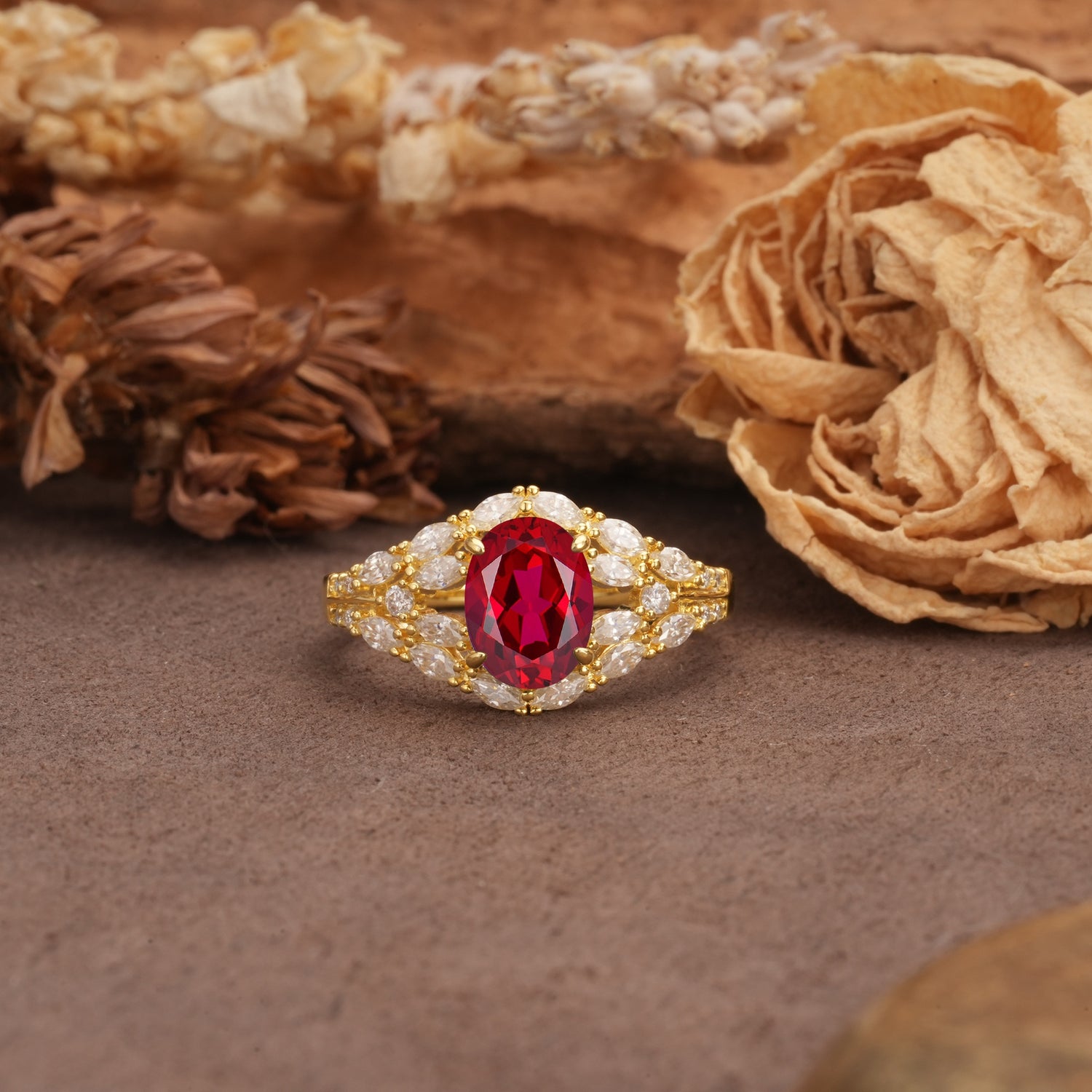 Unique and Luxurious 4-Prong Oval Cut Ruby Engagement Ring - Additional view