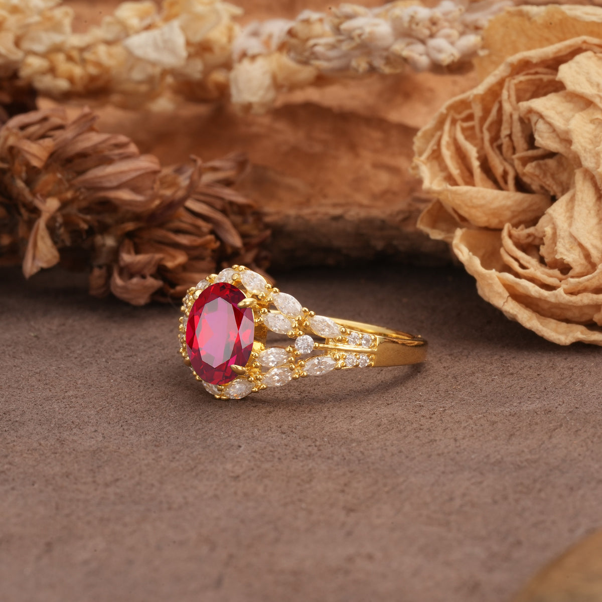 Unique and Luxurious 4-Prong Oval Cut Ruby Engagement Ring - Additional view