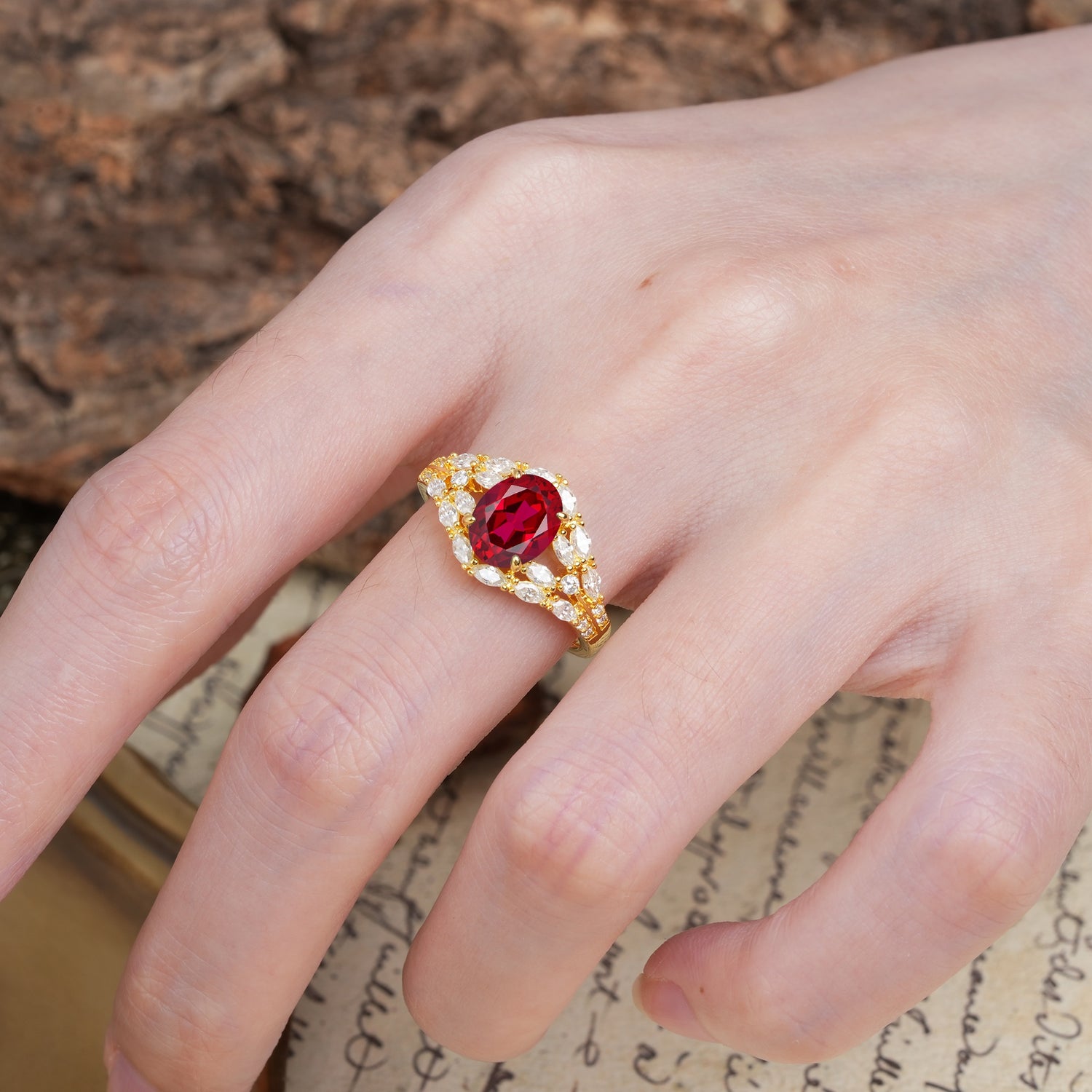 Unique and Luxurious 4-Prong Oval Cut Ruby Engagement Ring - Additional view