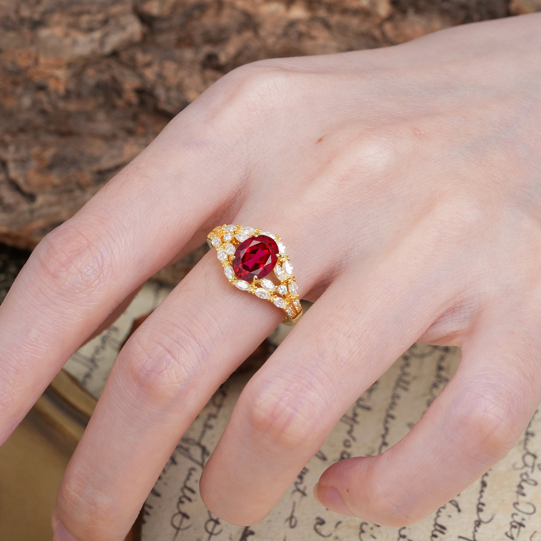 Unique and Luxurious 4-Prong Oval Cut Ruby Engagement Ring - Additional view