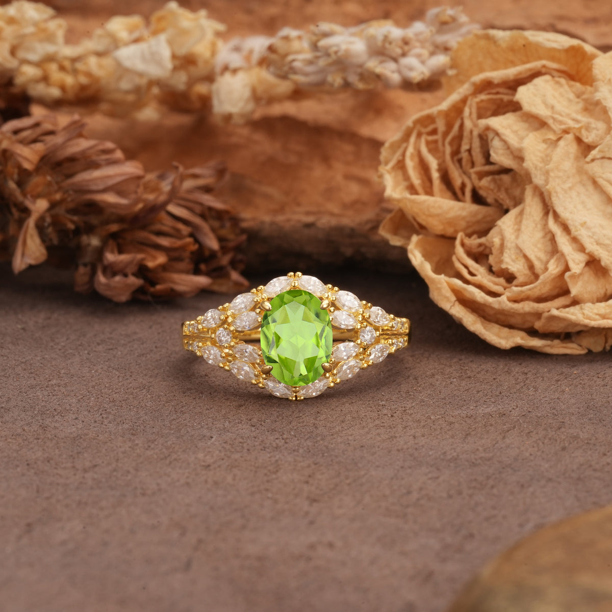 Unique and Luxurious 4-Prong Oval Cut Peridot Engagement Ring - Additional view