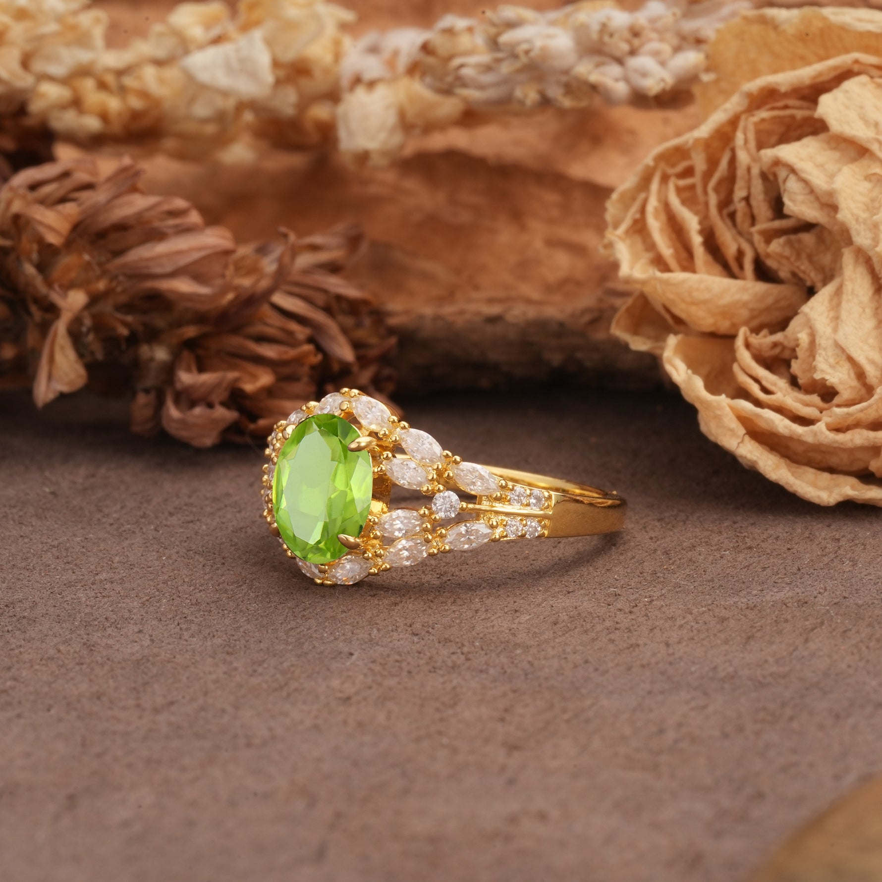 Unique and Luxurious 4-Prong Oval Cut Peridot Engagement Ring - Additional view