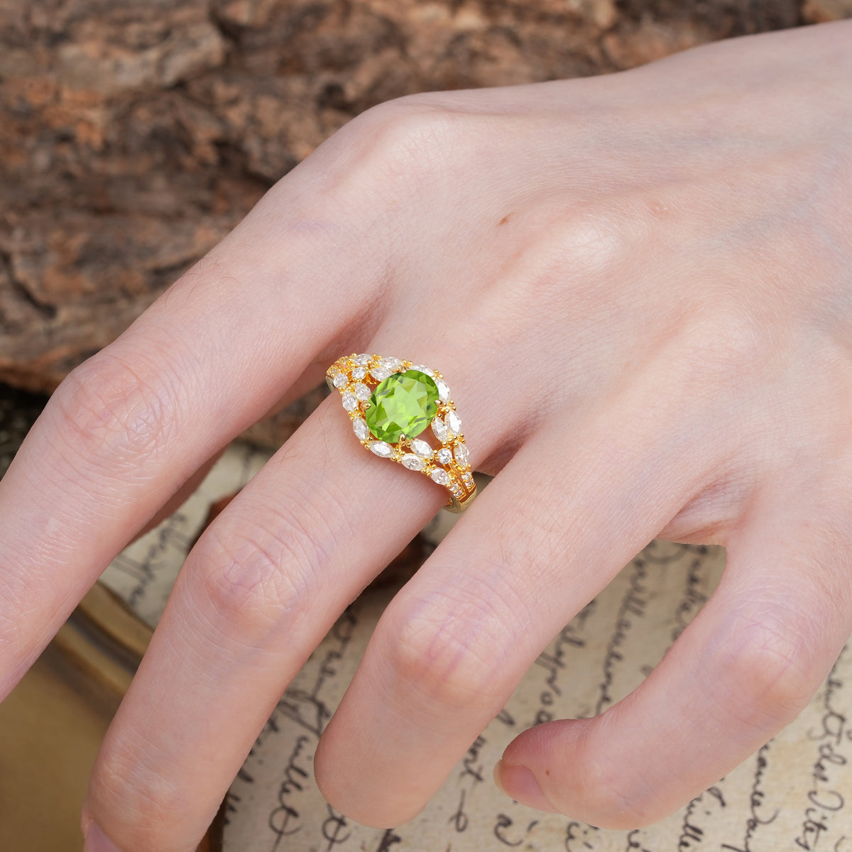 Unique and Luxurious 4-Prong Oval Cut Peridot Engagement Ring - Additional view