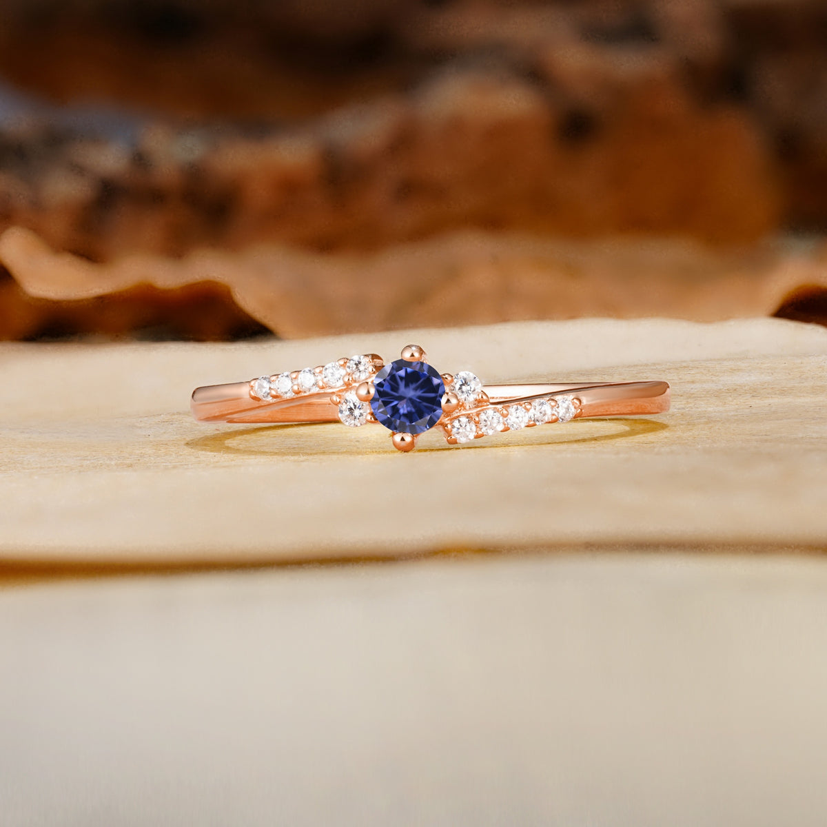 Simple Classic 4-Prong Round Cut Tanzanite Side Stone Engagement Ring - Additional view