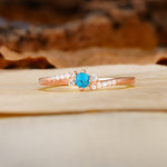 Simple Classic 4-Prong Round Cut Turquoise Side Stone Engagement Ring - Additional view