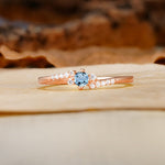 Simple Classic 4-Prong Round Cut Aquamarine Side Stone Engagement Ring - Additional view