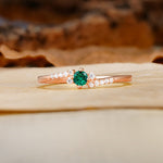 Simple Classic 4-Prong Round Cut Emerald Side Stone Engagement Ring - Additional view