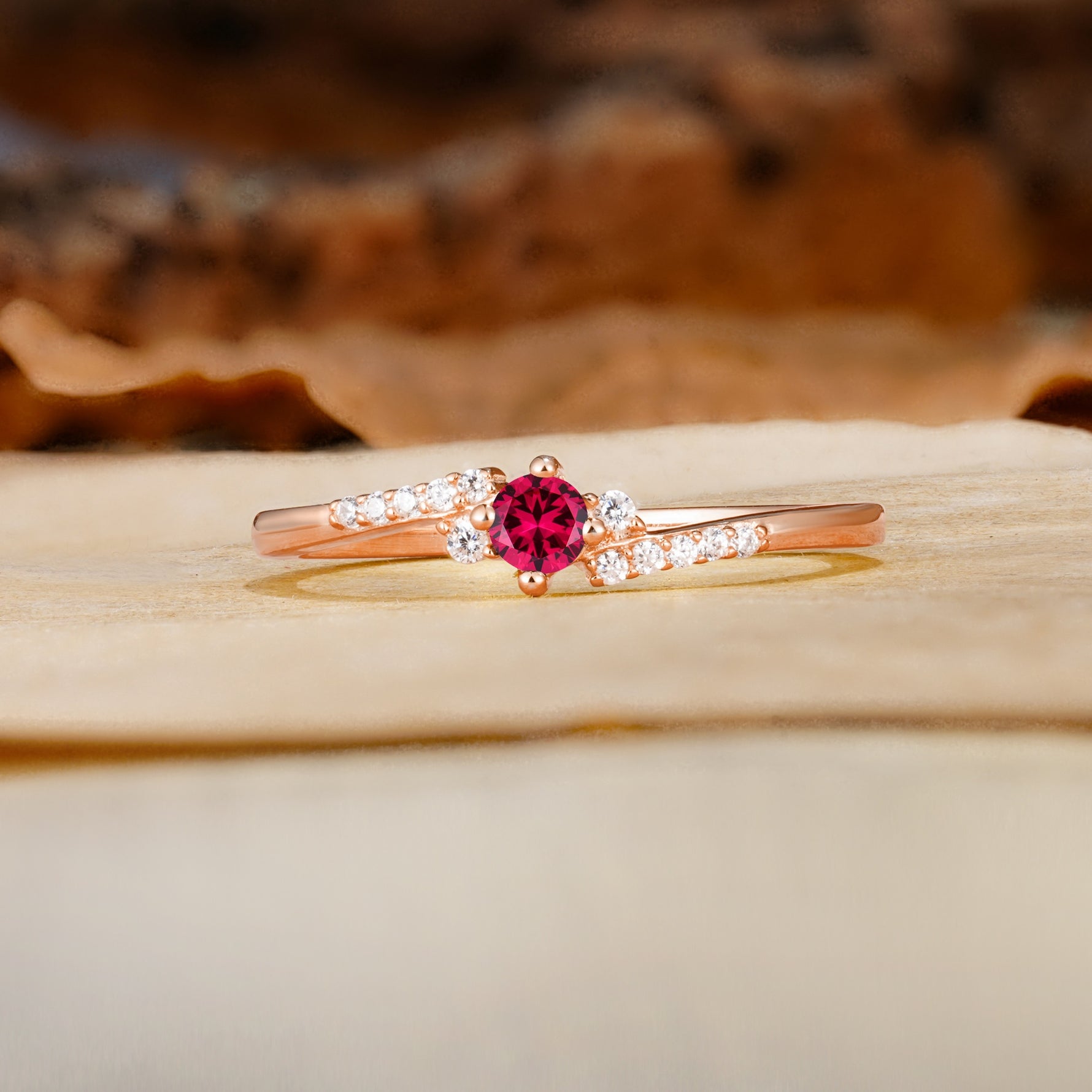 Simple Classic 4-Prong Round Cut Ruby Side Stone Engagement Ring - Additional view
