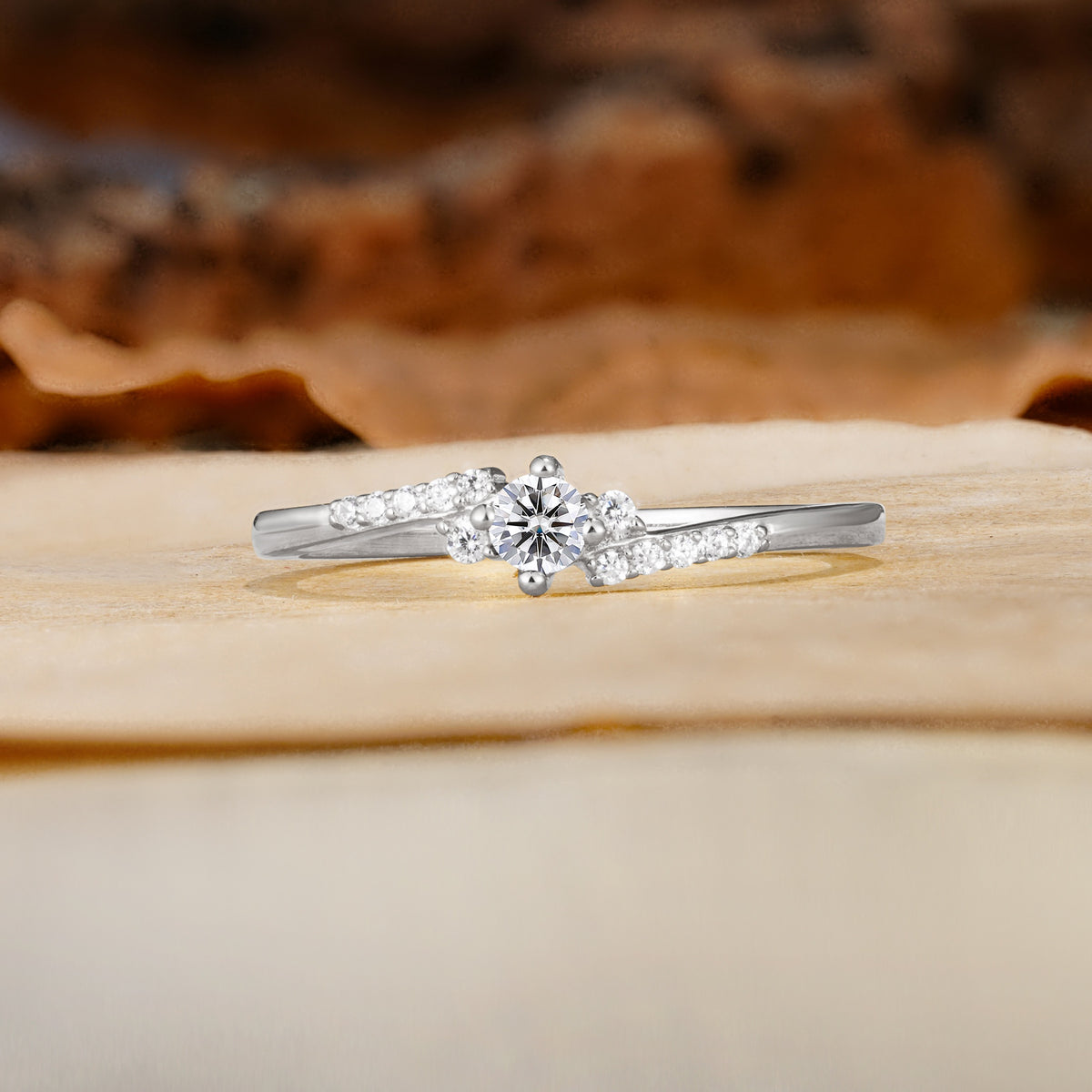 Simple Classic 4-Prong Round Cut Lab Diamond Side Stone Engagement Ring - Additional view