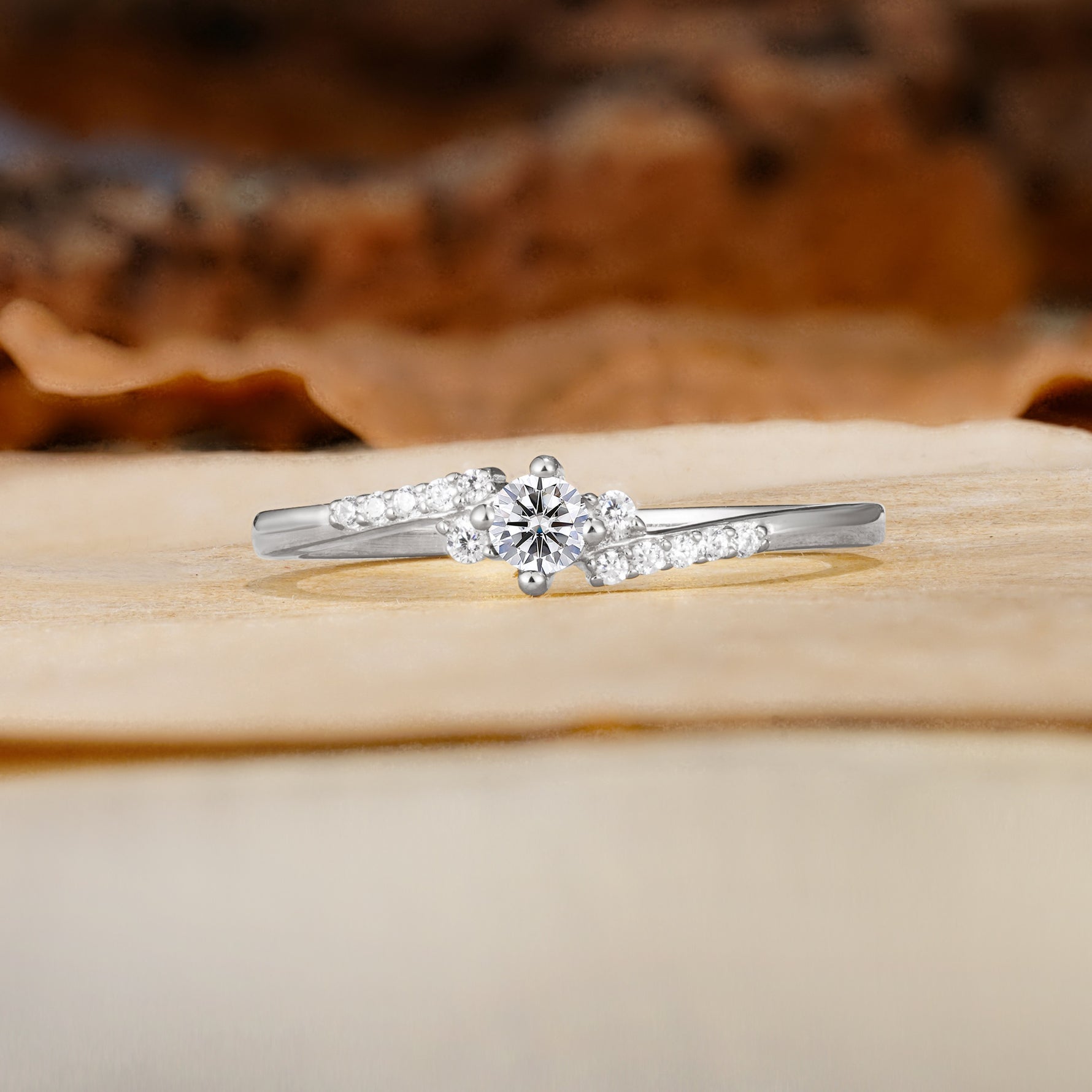 Simple Classic 4-Prong Round Cut Lab Diamond Side Stone Engagement Ring - Additional view