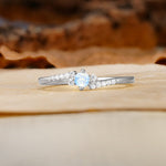 Simple Classic 4-Prong Round Cut Moonstone Side Stone Engagement Ring - Additional view
