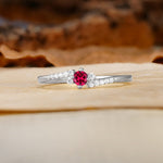 Simple Classic 4-Prong Round Cut Ruby Side Stone Engagement Ring - Additional view