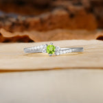 Simple Classic 4-Prong Round Cut Peridot Side Stone Engagement Ring - Additional view