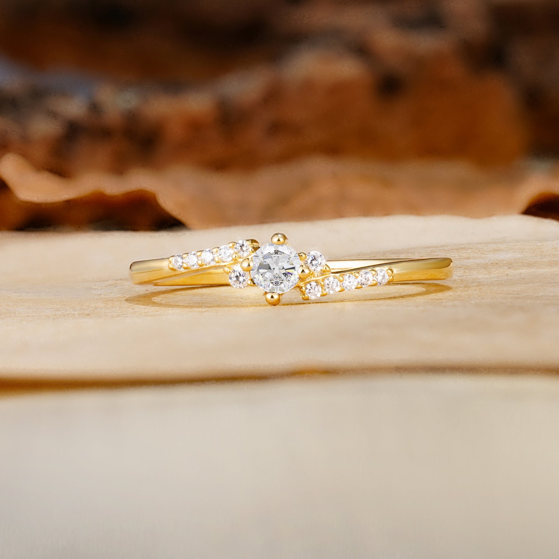 Simple Classic 4-Prong Round Cut Moissanite Side Stone Engagement Ring - Additional view