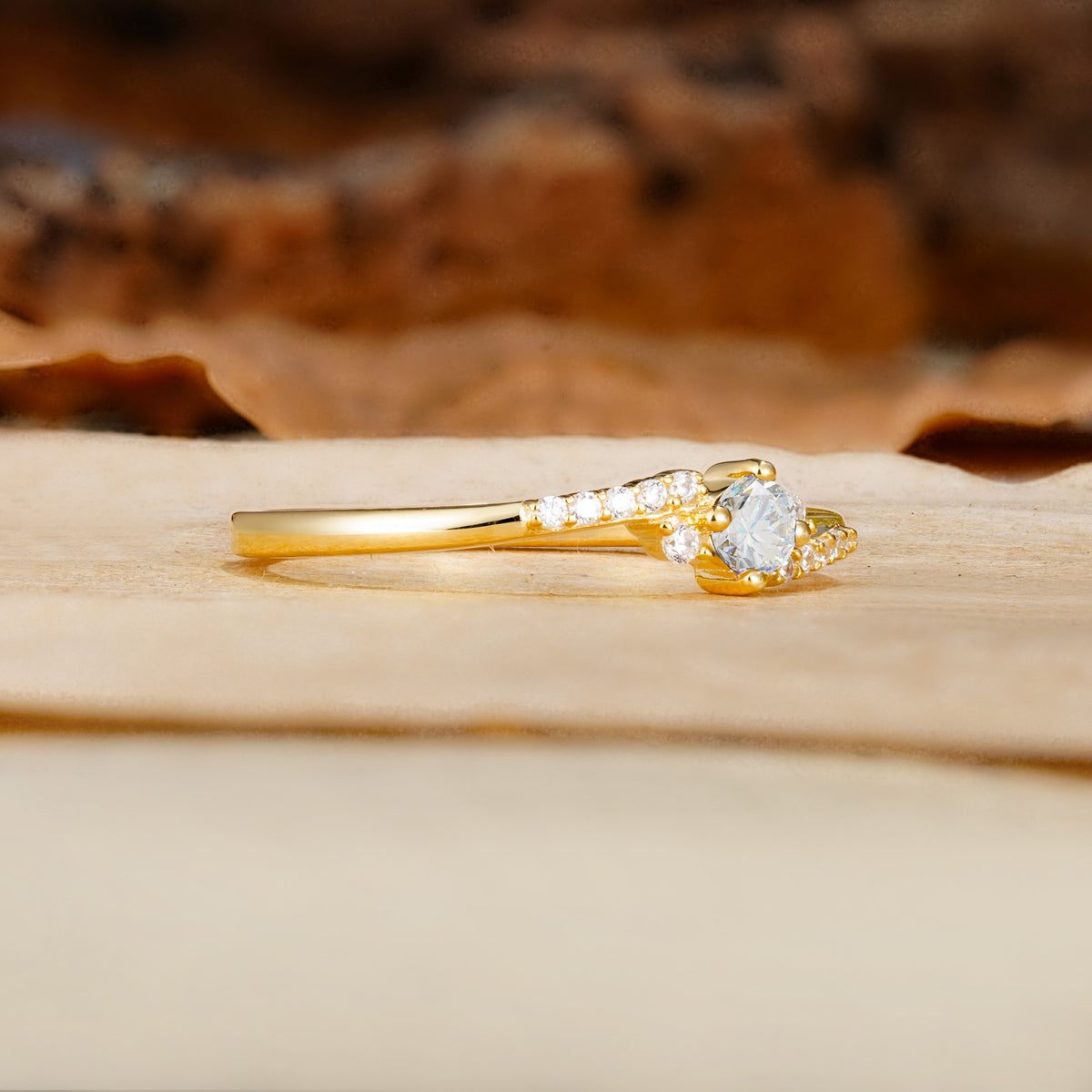 Simple Classic 4-Prong Round Cut Moissanite Side Stone Engagement Ring - Additional view