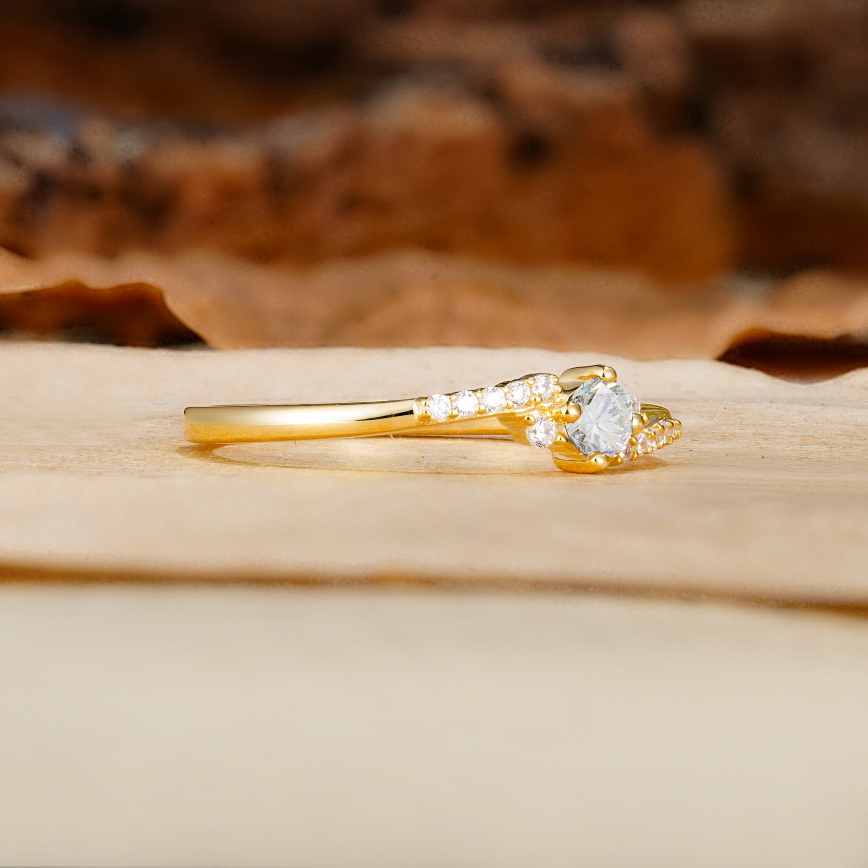 Simple Classic 4-Prong Round Cut Moissanite Side Stone Engagement Ring - Additional view