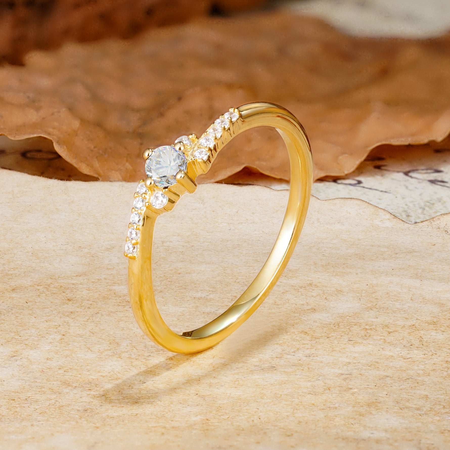 Simple Classic 4-Prong Round Cut Moissanite Side Stone Engagement Ring - Additional view
