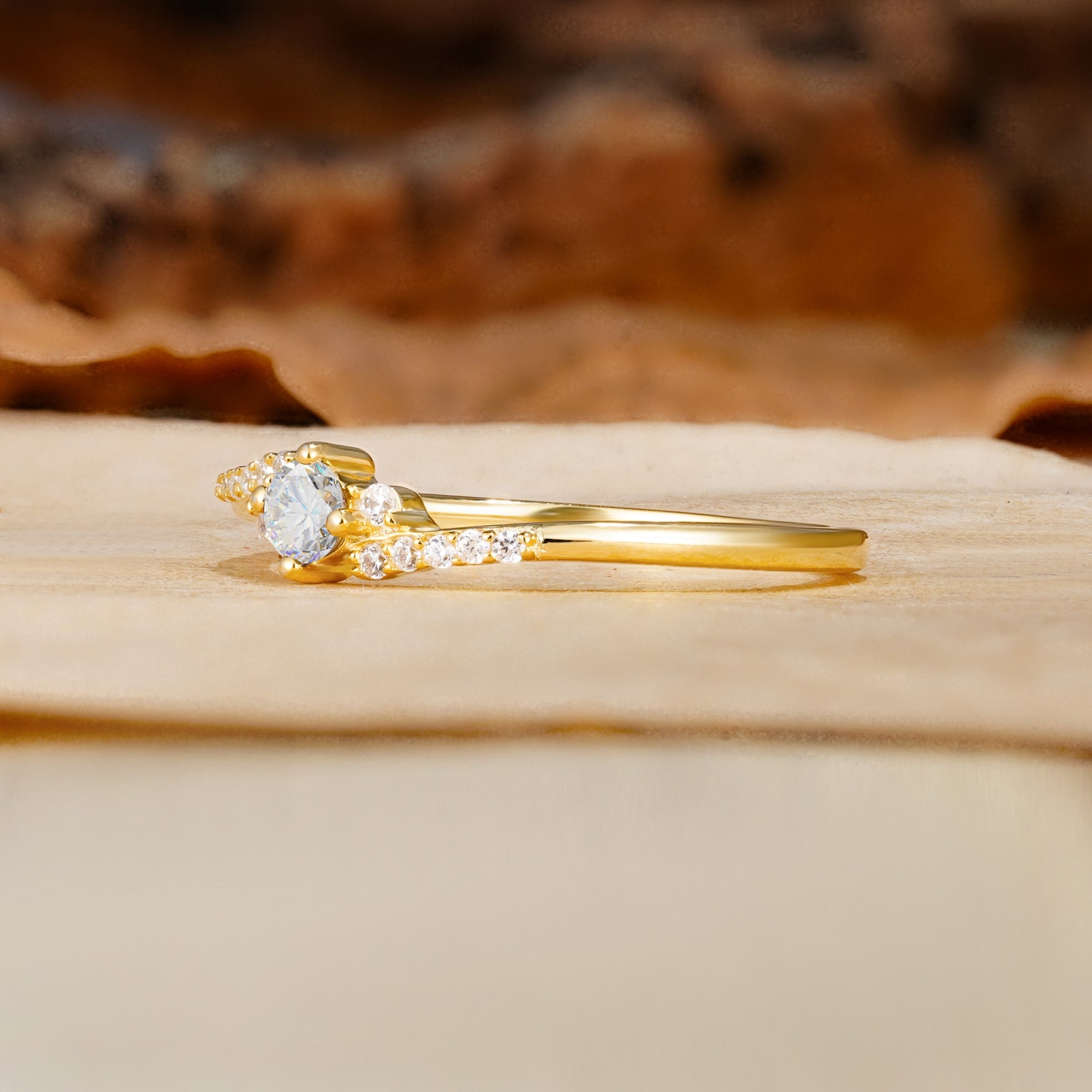 Simple Classic 4-Prong Round Cut Moissanite Side Stone Engagement Ring - Additional view