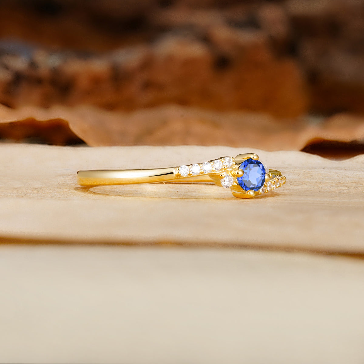 Simple Classic 4-Prong Round Cut Sapphire Side Stone Engagement Ring - Additional view