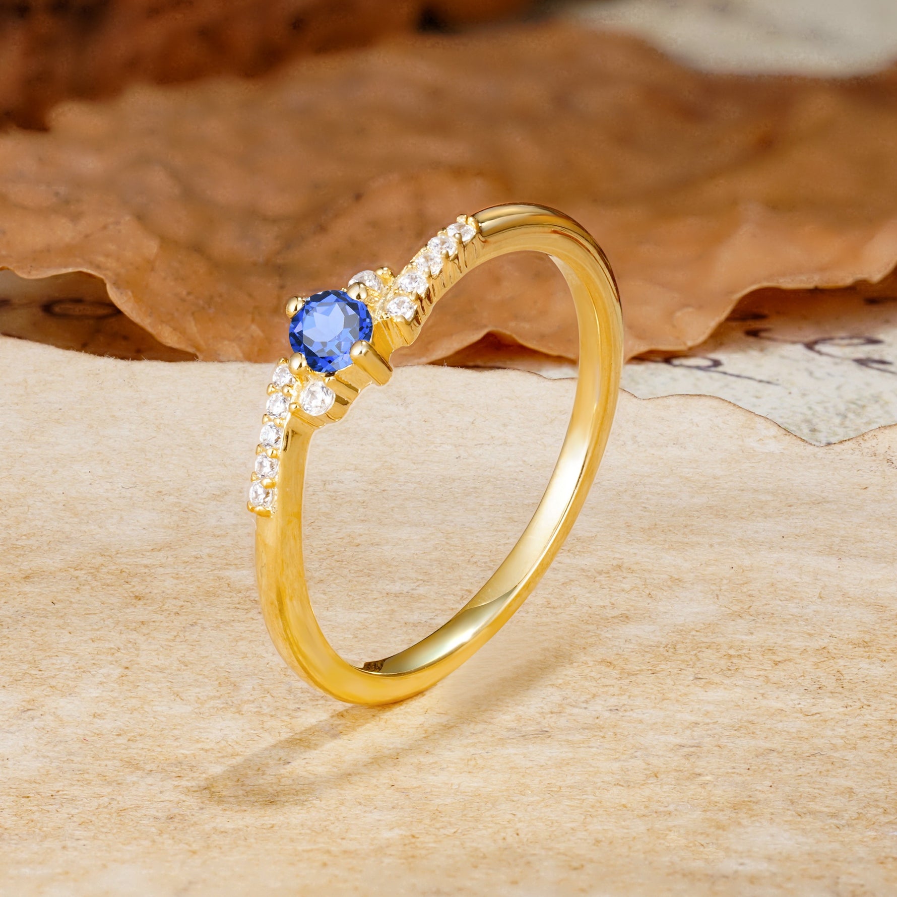Simple Classic 4-Prong Round Cut Sapphire Side Stone Engagement Ring - Additional view