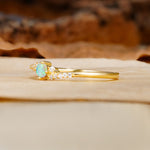 Simple Classic 4-Prong Round Cut Fire Opal Side Stone Engagement Ring - Additional view