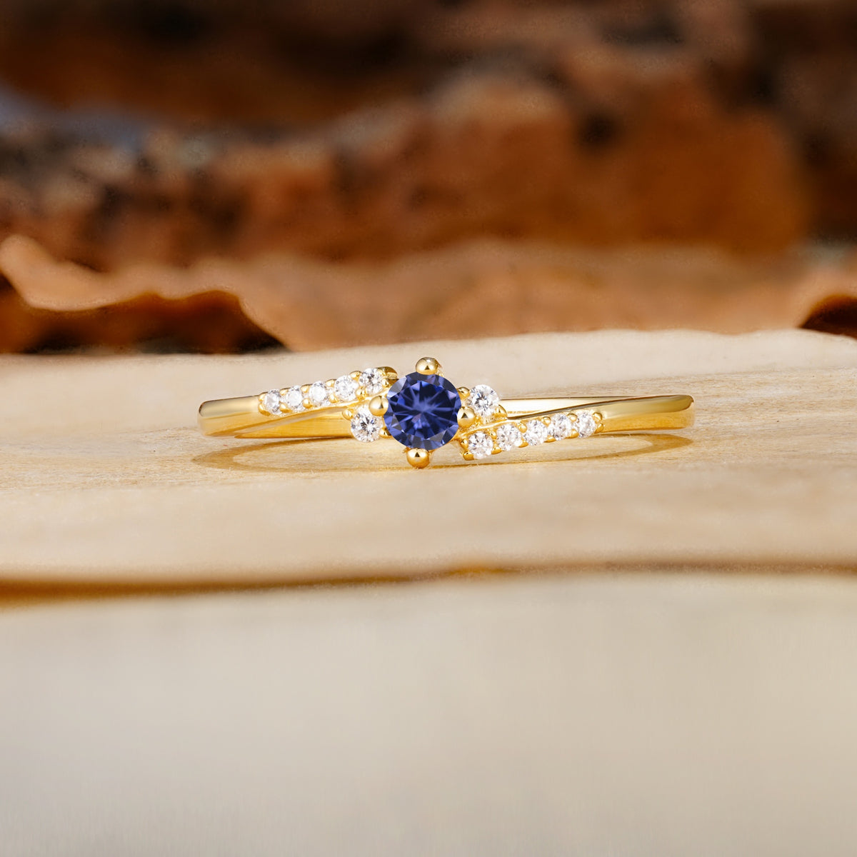 Simple Classic 4-Prong Round Cut Tanzanite Side Stone Engagement Ring - Additional view
