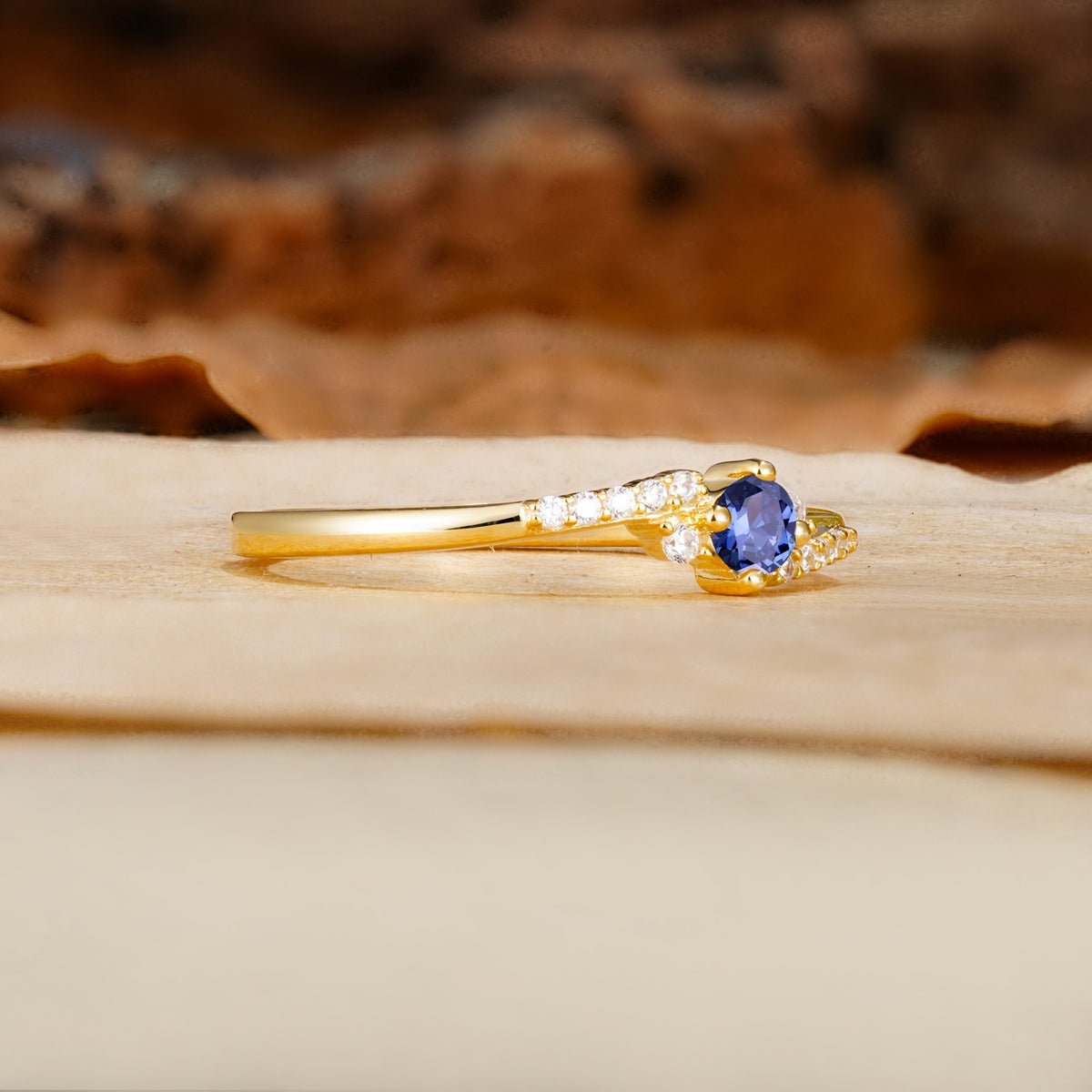 Simple Classic 4-Prong Round Cut Tanzanite Side Stone Engagement Ring - Additional view