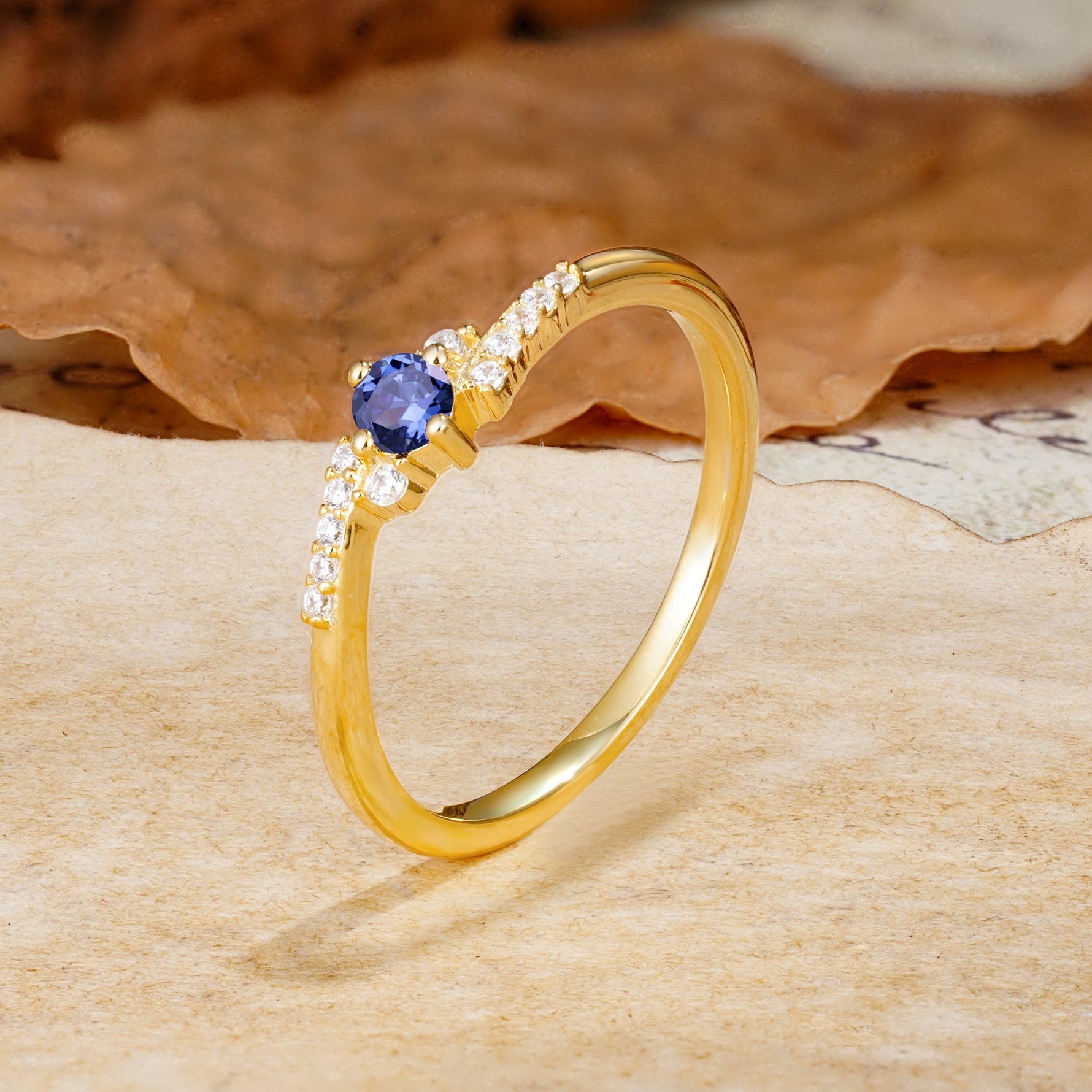 Simple Classic 4-Prong Round Cut Tanzanite Side Stone Engagement Ring - Additional view