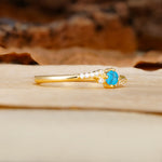 Simple Classic 4-Prong Round Cut Turquoise Side Stone Engagement Ring - Additional view