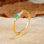 Simple Classic 4-Prong Round Cut Turquoise Side Stone Engagement Ring - Additional view