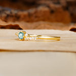 Simple Classic 4-Prong Round Cut Moss Agate Side Stone Engagement Ring - Additional view