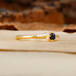 Simple Classic 4-Prong Round Cut Black Onyx Side Stone Engagement Ring - Additional view