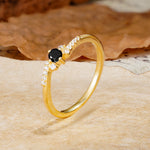Simple Classic 4-Prong Round Cut Black Onyx Side Stone Engagement Ring - Additional view