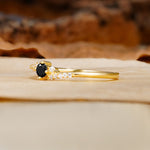 Simple Classic 4-Prong Round Cut Black Onyx Side Stone Engagement Ring - Additional view